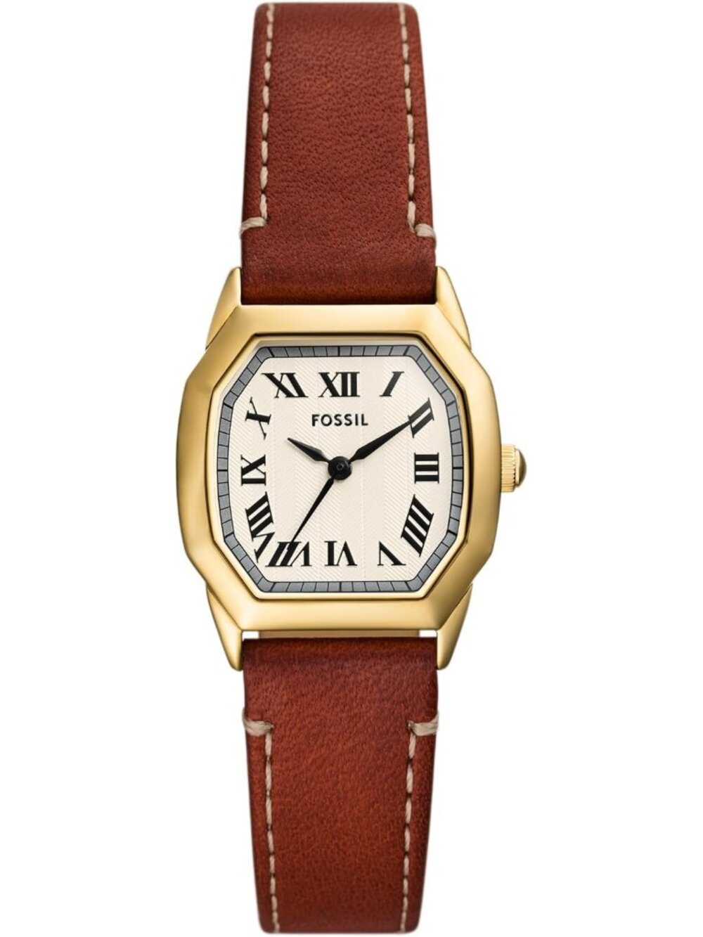 Women's Brown Leather/Gold Harlow Three-Hand Classic Octagon Case Wrist Watch
